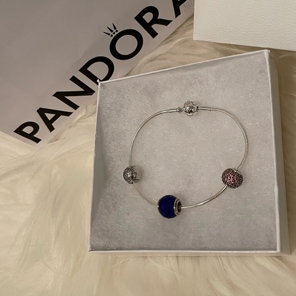 Authentic PANDORA Sterling Silver (Thin)Essence Bracelet w/3 pandora Charm (New) - Picture 4 of 5